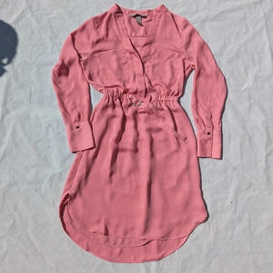 H&M Pink  with Gold V Neck Long Sleeve Dress, belt front - Size XXS Barbie